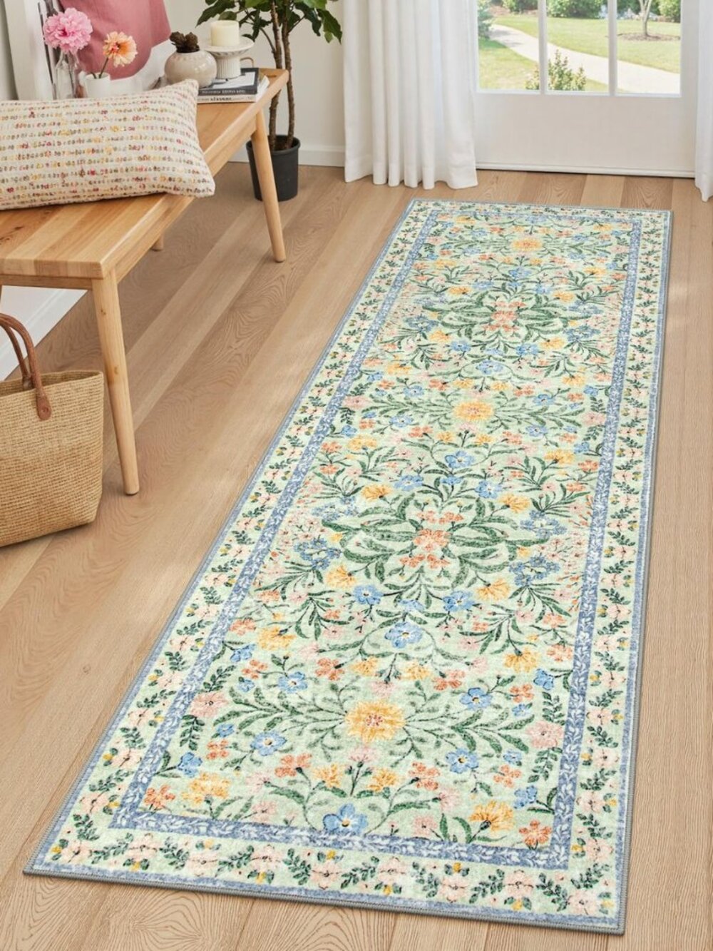 Washable Runner Rug 2x6, Boho Cottage Core Bathroom Runner Rug